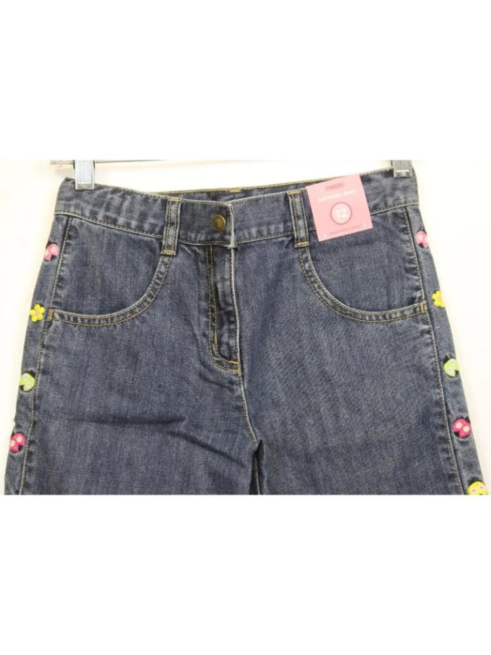 2009 Gymboree Pretty Lady Denim Bermuda Shorts sz 12 Embroidered Ladybugs Adjust